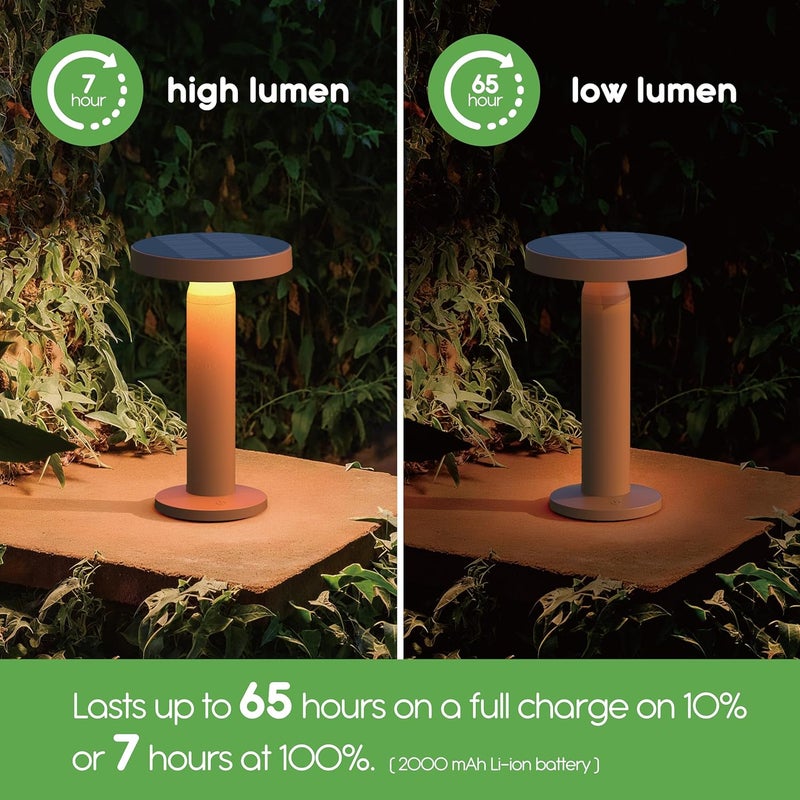 VerLuce Round Solar Table Lamp – Portable LED Light with USB-C Charging & Solar Panel – Waterproof, Stepless Dimming for Outdoor/Indoor Use – Black, 1 Pack - Image 5